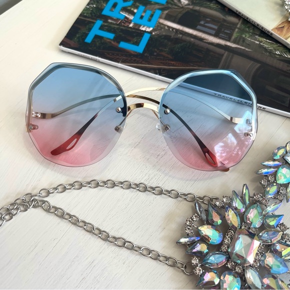 Geo Octagon Ombré Metal Frame Sunnies Sunglasses New - Picture 7 of 7